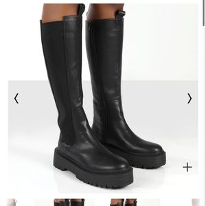Public Desire BLACK KNEE HIGH CHUNKY SOLE BOOTS